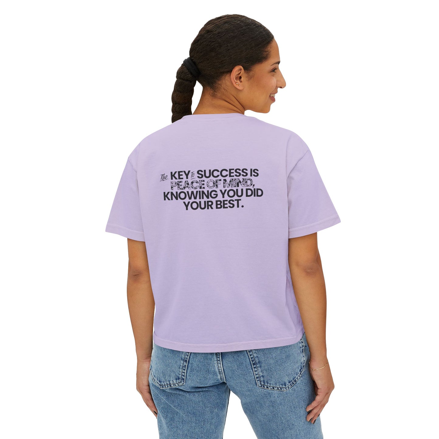 Motivational Women's Boxy Tee - "The Key to Success is Peace of Mind"