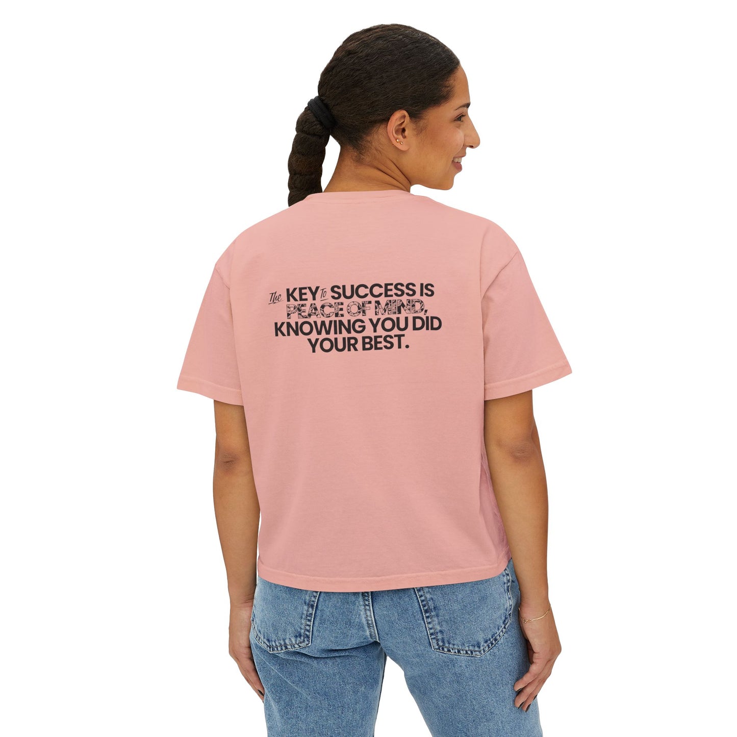 Motivational Women's Boxy Tee - "The Key to Success is Peace of Mind"