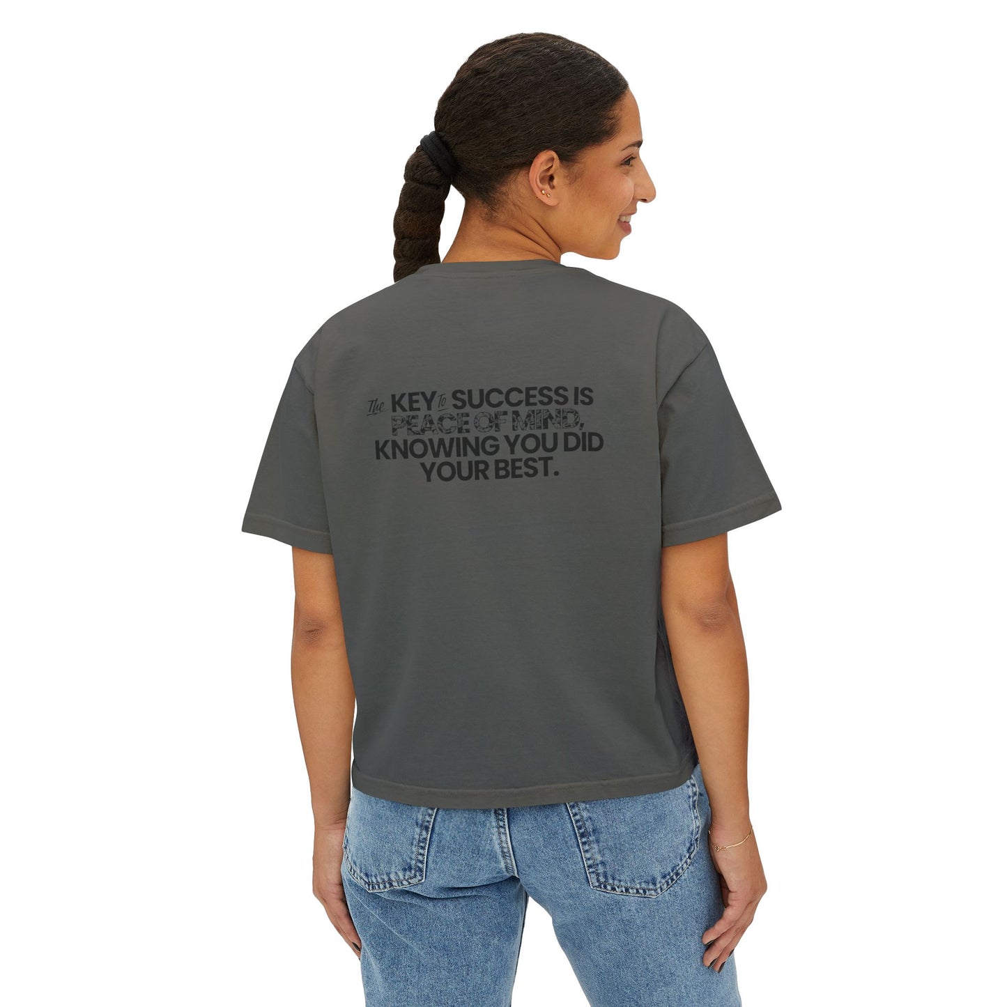 Motivational Women's Boxy Tee - "The Key to Success is Peace of Mind"