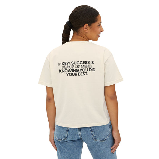Motivational Women's Boxy Tee - "The Key to Success is Peace of Mind"