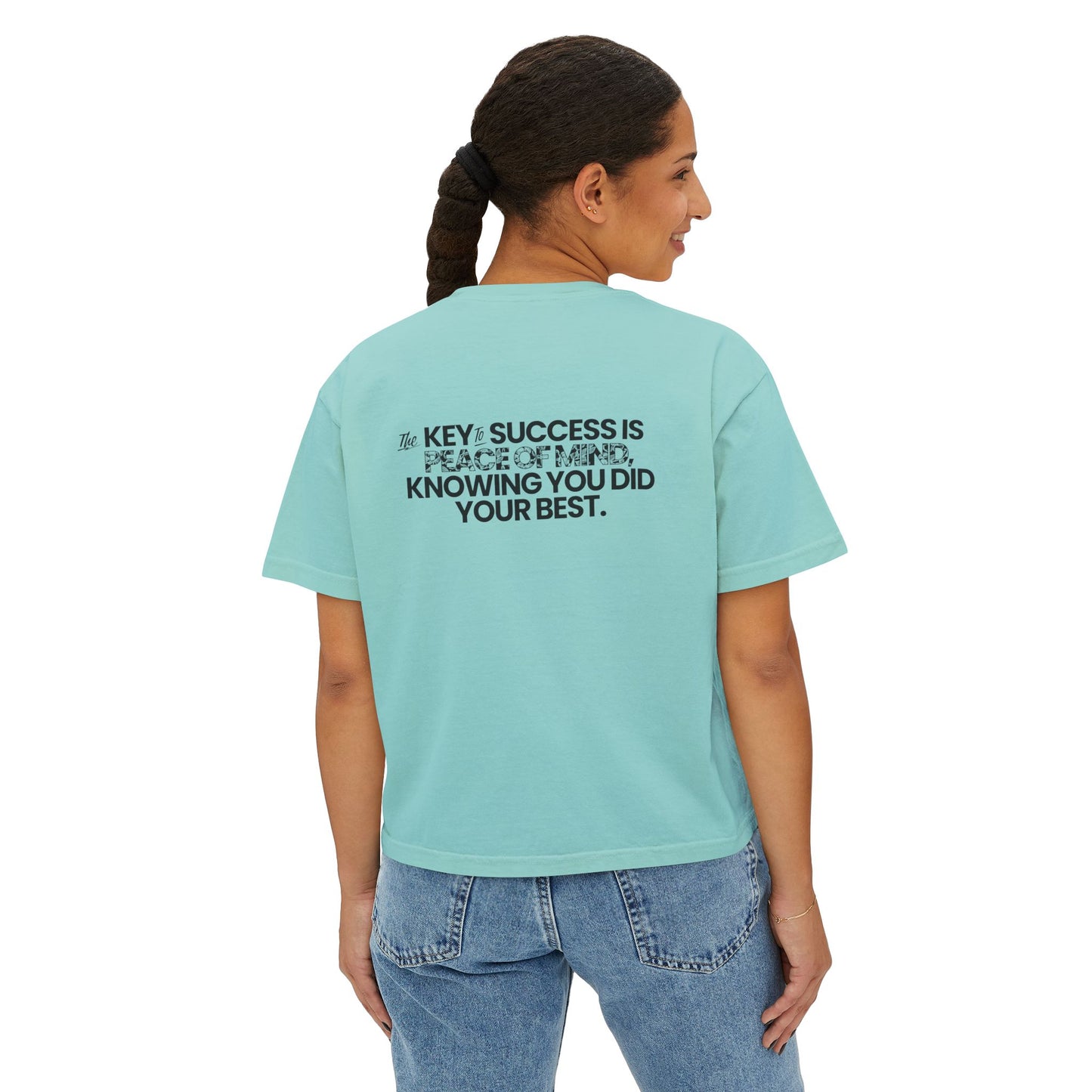 Motivational Women's Boxy Tee - "The Key to Success is Peace of Mind"